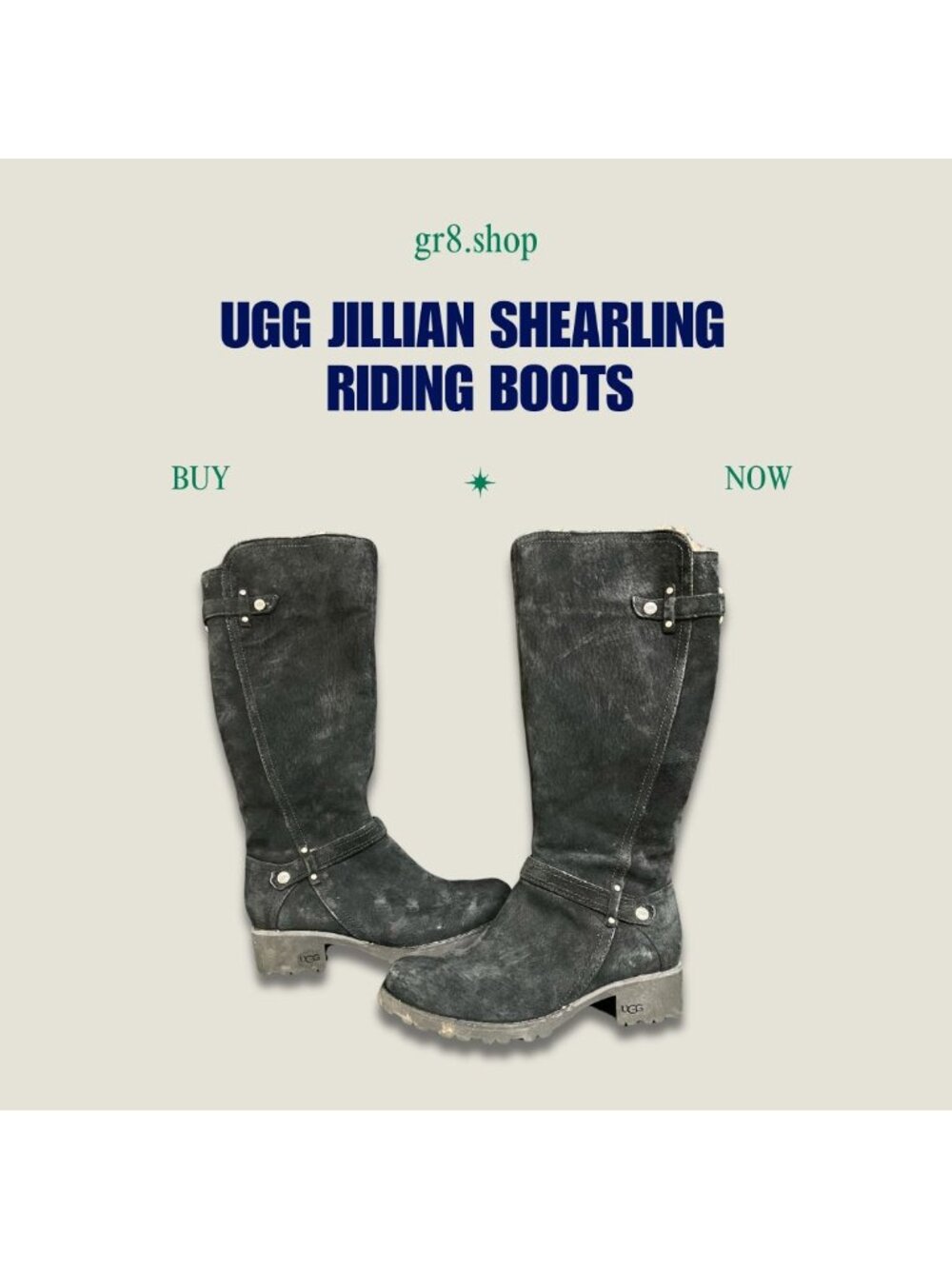 UGG Jillian Shearling Riding Boots Size 5 Black Suede Womens Winter Durable Sole